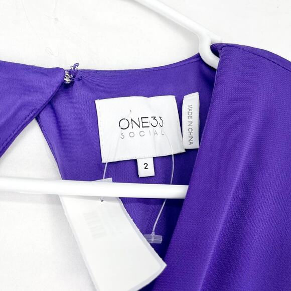 One33 Social High-Low Draped V-Neck ruffle Gown in purple women’s size 2 - Picture 3 of 6